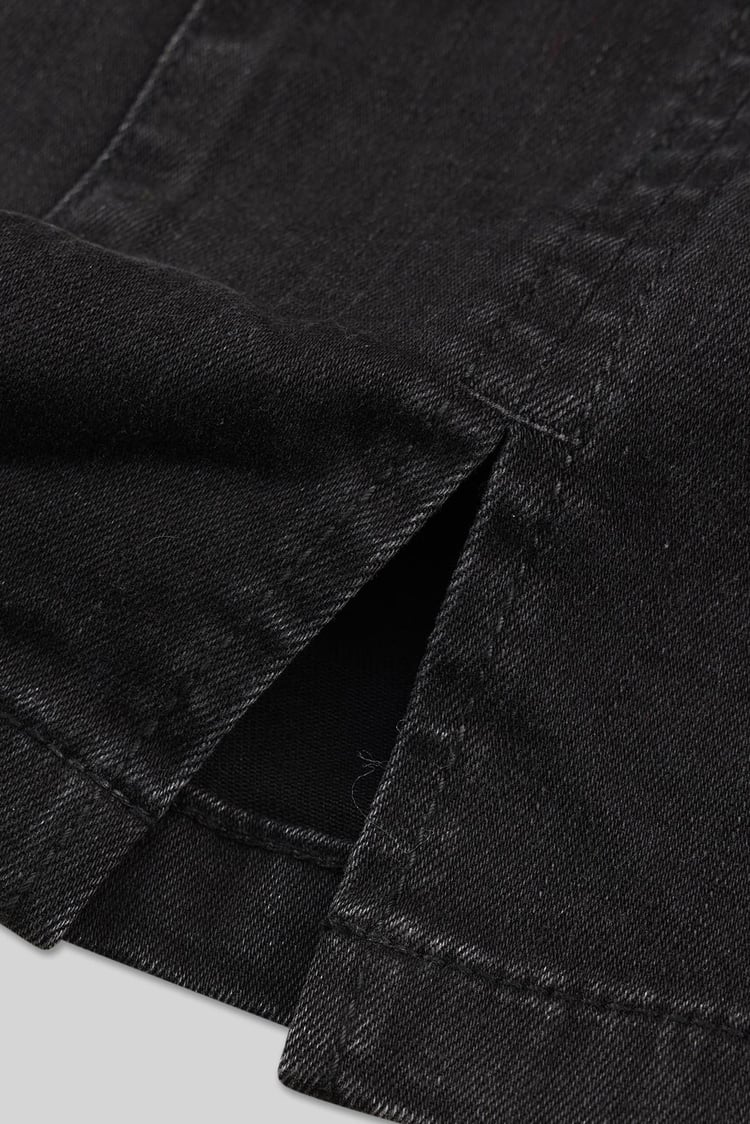 Belted Denim With Front Slit Mini Skirt