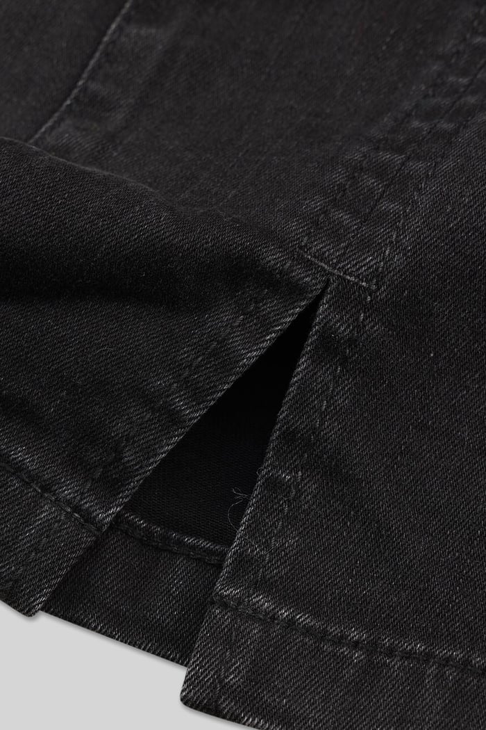 Belted Denim With Front Slit Mini Skirt