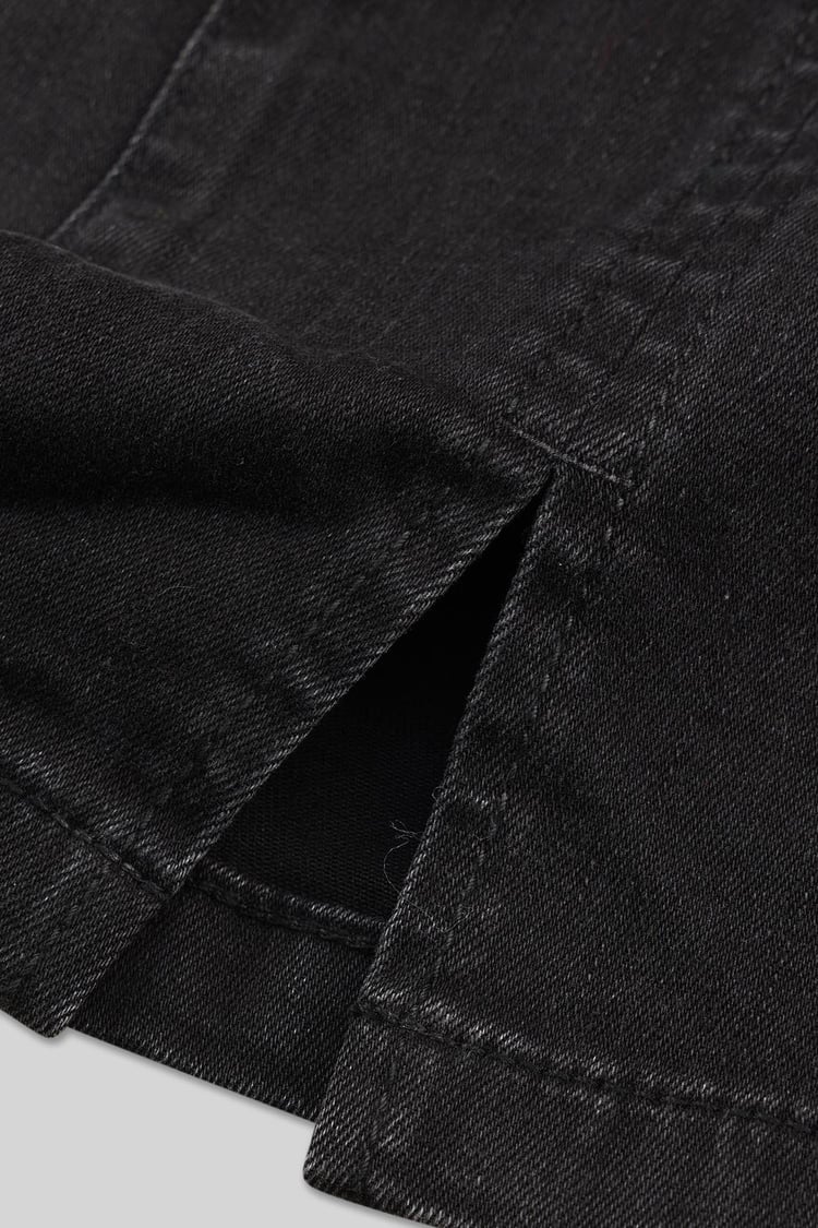 Belted Denim With Front Slit Mini Skirt