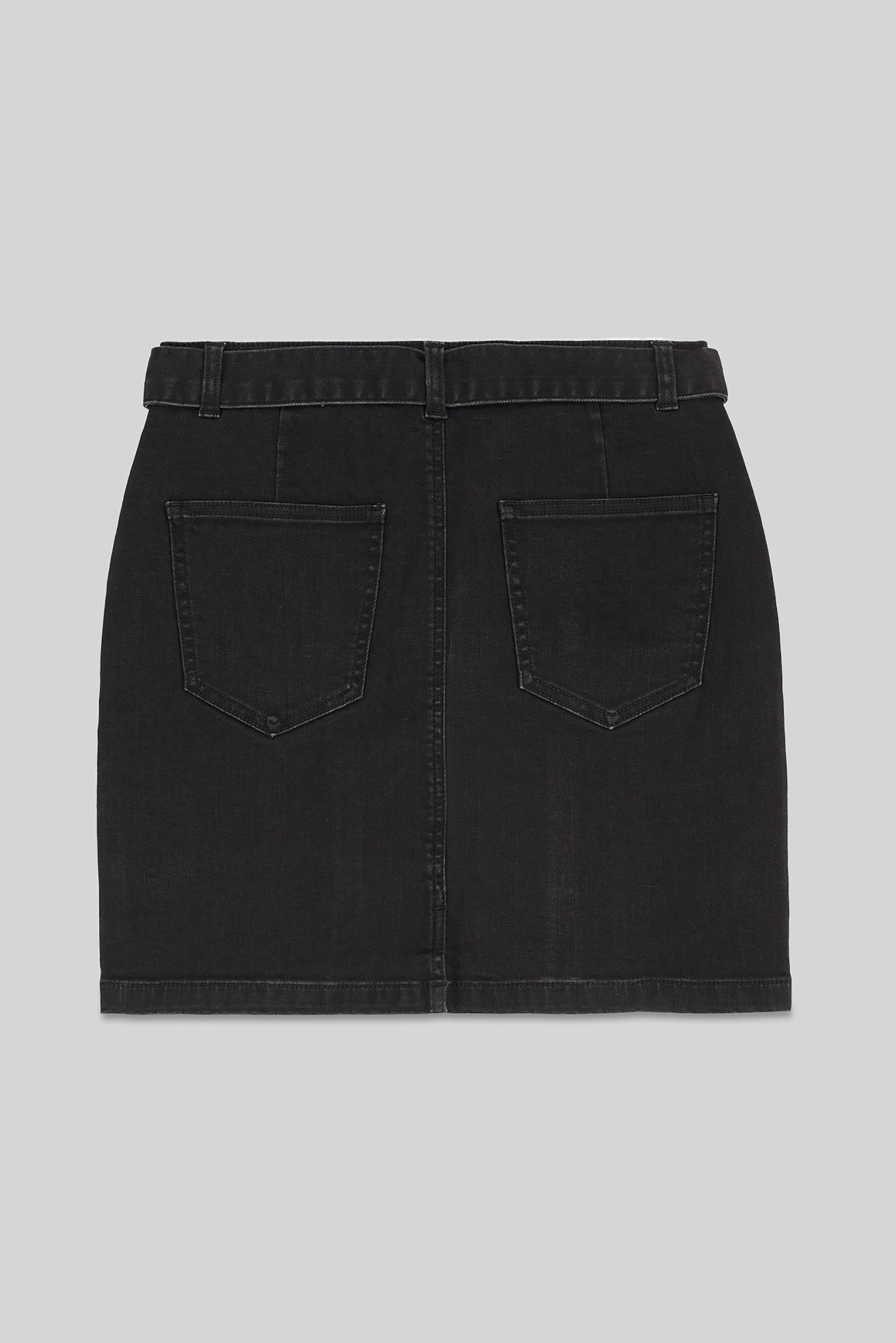 Belted Denim With Front Slit Mini Skirt