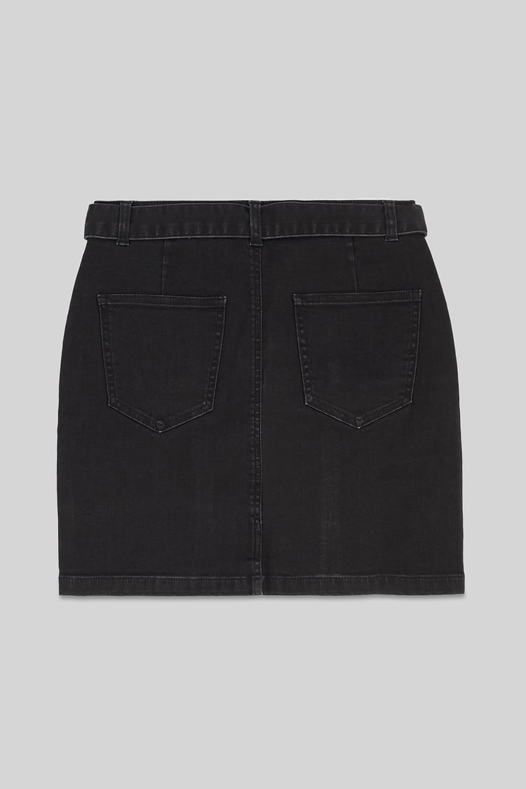 Belted Denim With Front Slit Mini Skirt