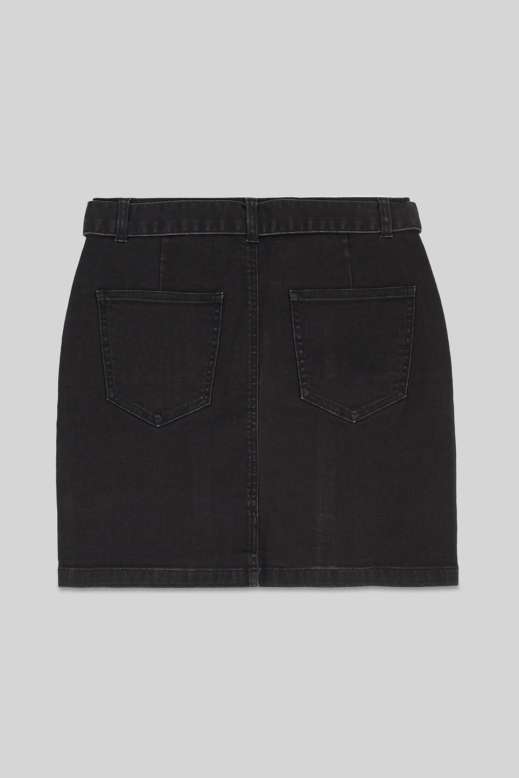 Belted Denim With Front Slit Mini Skirt