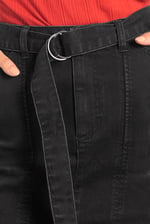 Belted Denim With Front Slit Mini Skirt