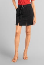 Belted Denim With Front Slit Mini Skirt