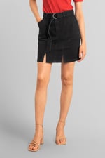 Belted Denim With Front Slit Mini Skirt