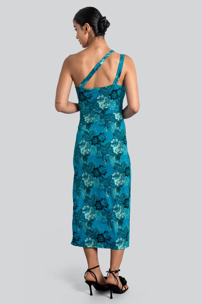 One Shoulder Floral Printed Maxi Dress