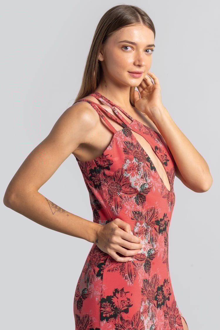 One Shoulder Floral Printed Maxi Dress