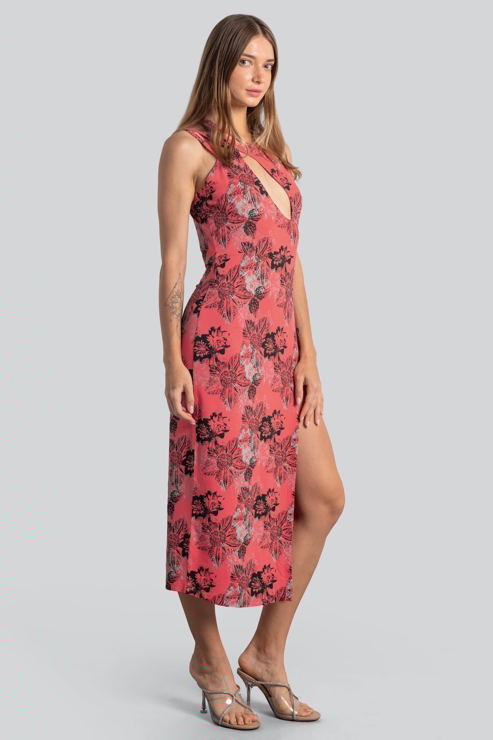 One Shoulder Floral Printed Maxi Dress