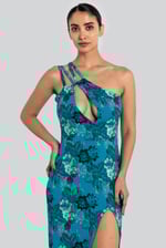 One Shoulder Floral Printed Maxi Dress