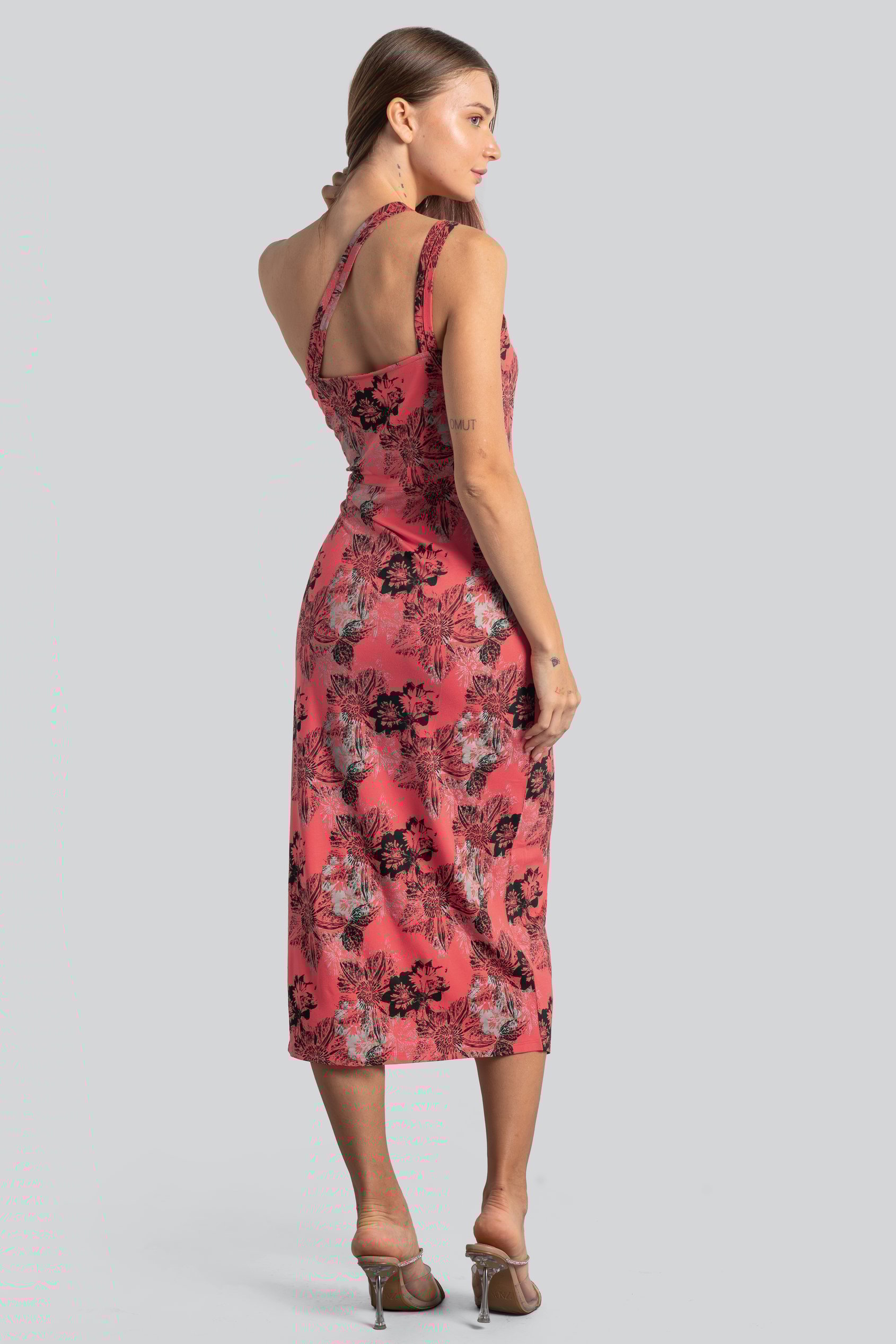 One Shoulder Floral Printed Maxi Dress