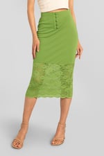 Lace Tiered Button Detail Midi Skirt