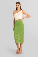 Lace Tiered Button Detail Midi Skirt