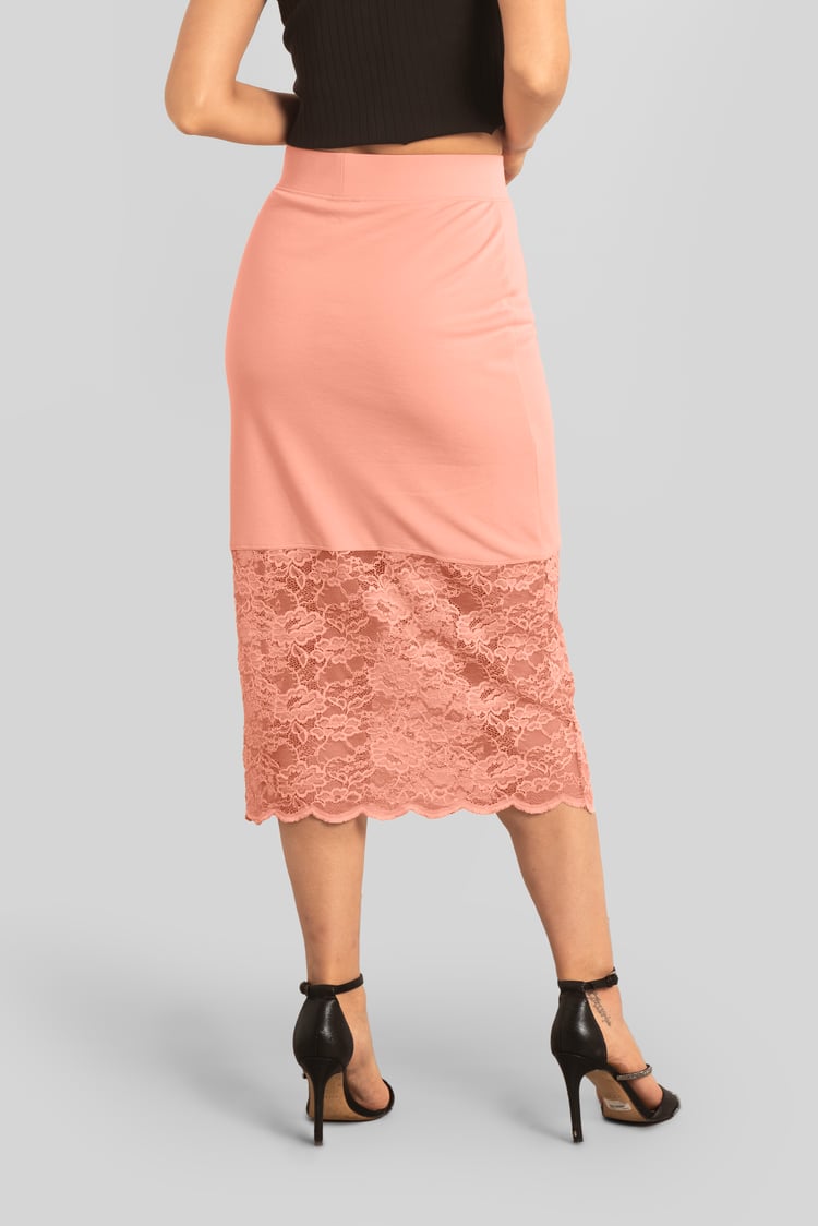 Lace Tiered Button Detail Midi Skirt