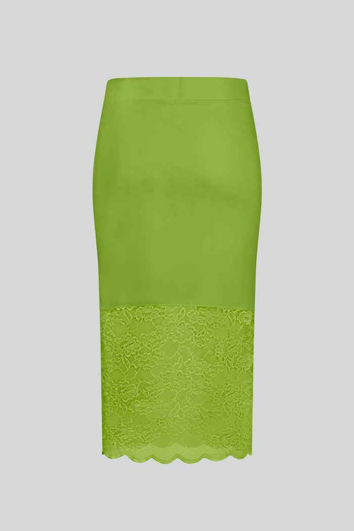 Lace Tiered Button Detail Midi Skirt