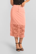 Lace Tiered Button Detail Midi Skirt