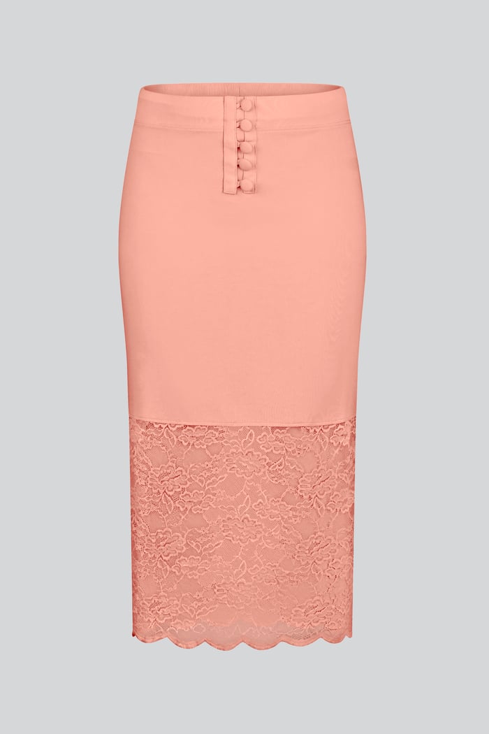 Lace Tiered Button Detail Midi Skirt