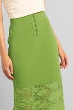 Lace Tiered Button Detail Midi Skirt