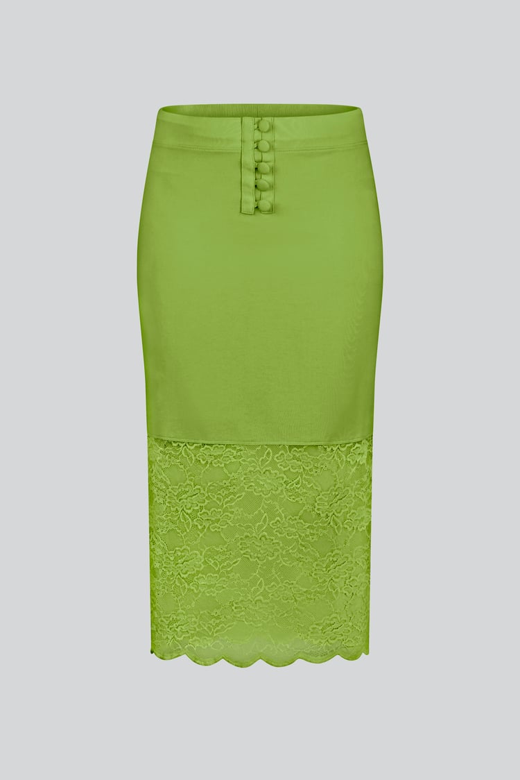 Lace Tiered Button Detail Midi Skirt