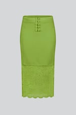 Lace Tiered Button Detail Midi Skirt