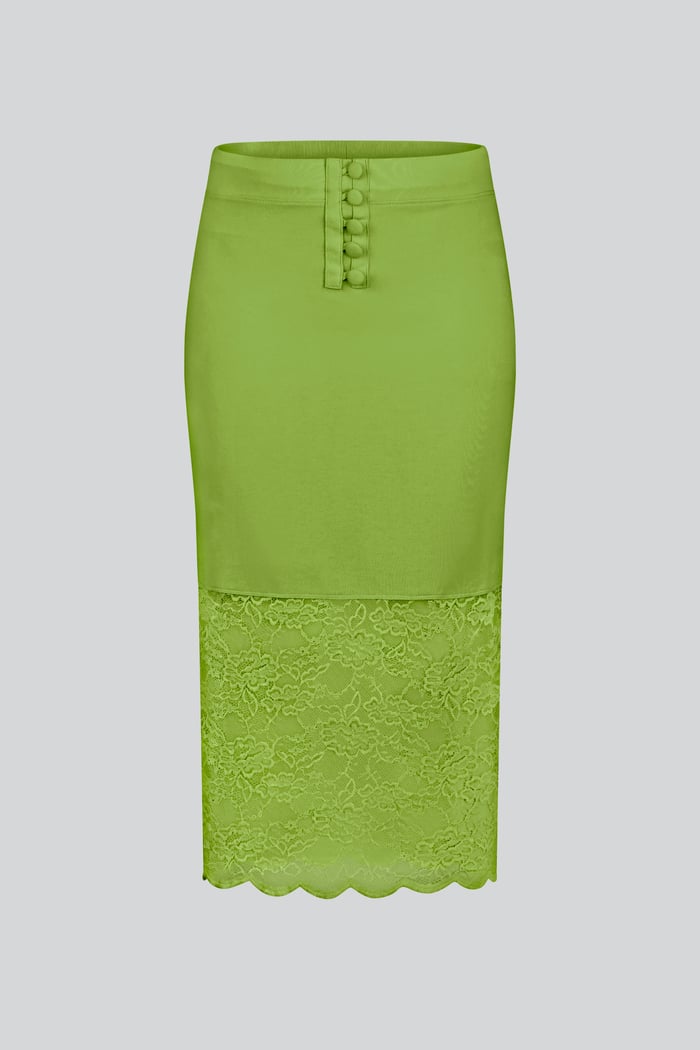 Lace Tiered Button Detail Midi Skirt