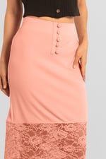 Lace Tiered Button Detail Midi Skirt