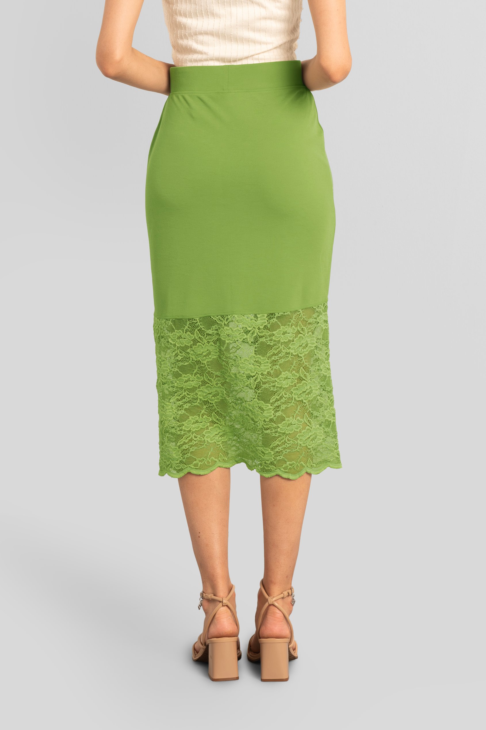 Lace Tiered Button Detail Midi Skirt