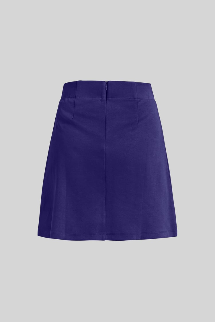Button-Trimmed Pleated Mini Skirt