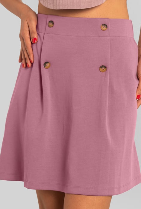 Pink Button-Trimmed Pleated Mini Skirt