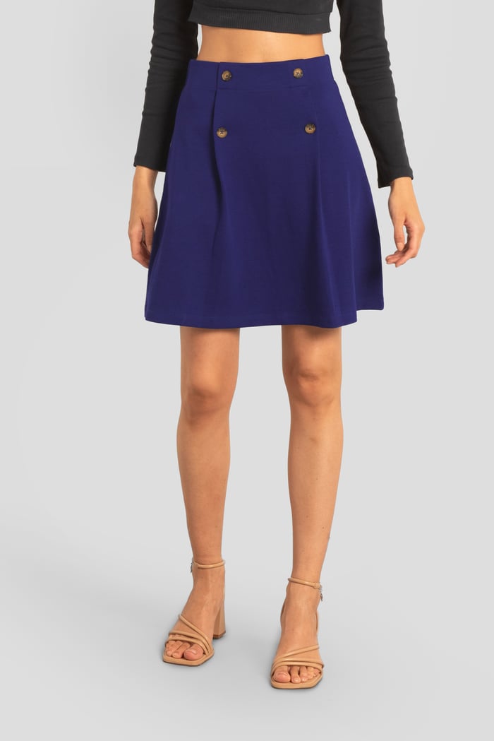 Button-Trimmed Pleated Mini Skirt