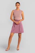 Button-Trimmed Pleated Mini Skirt