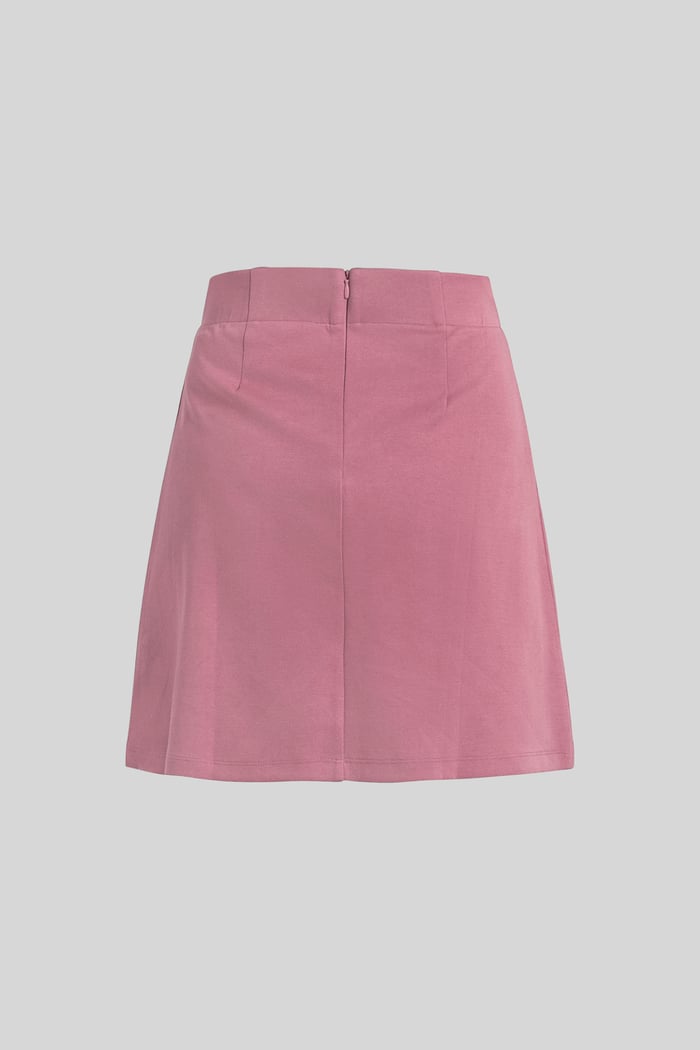 Button-Trimmed Pleated Mini Skirt
