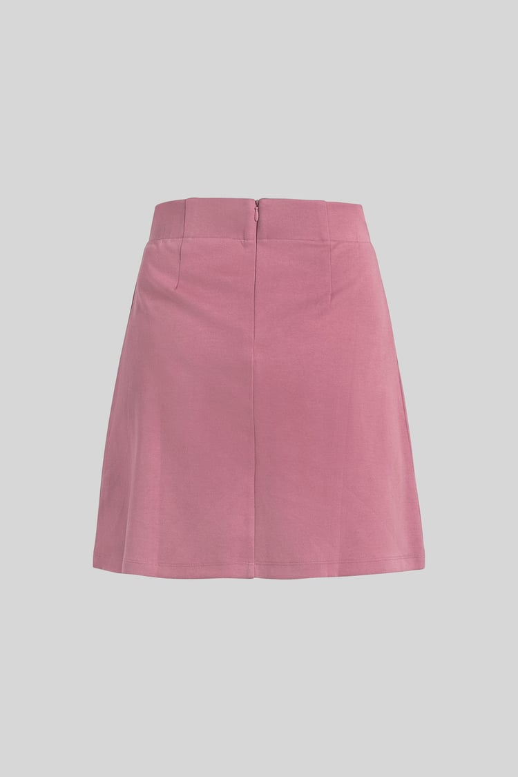 Button-Trimmed Pleated Mini Skirt