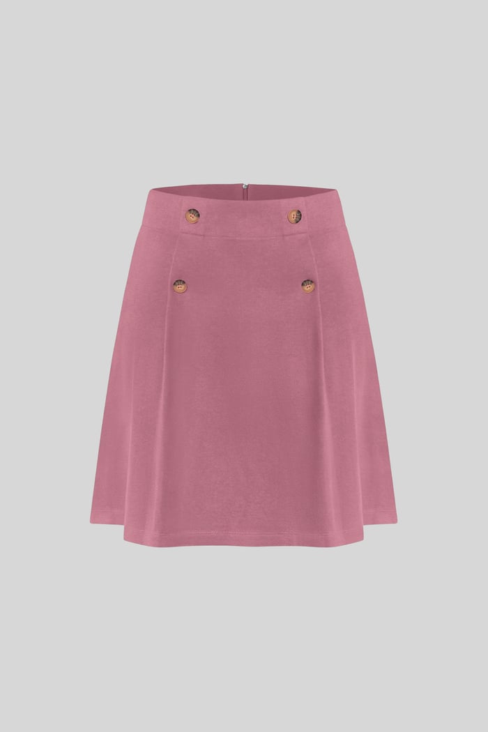 Button-Trimmed Pleated Mini Skirt