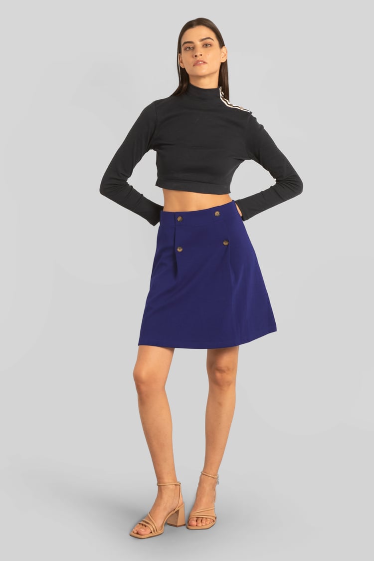 Button-Trimmed Pleated Mini Skirt