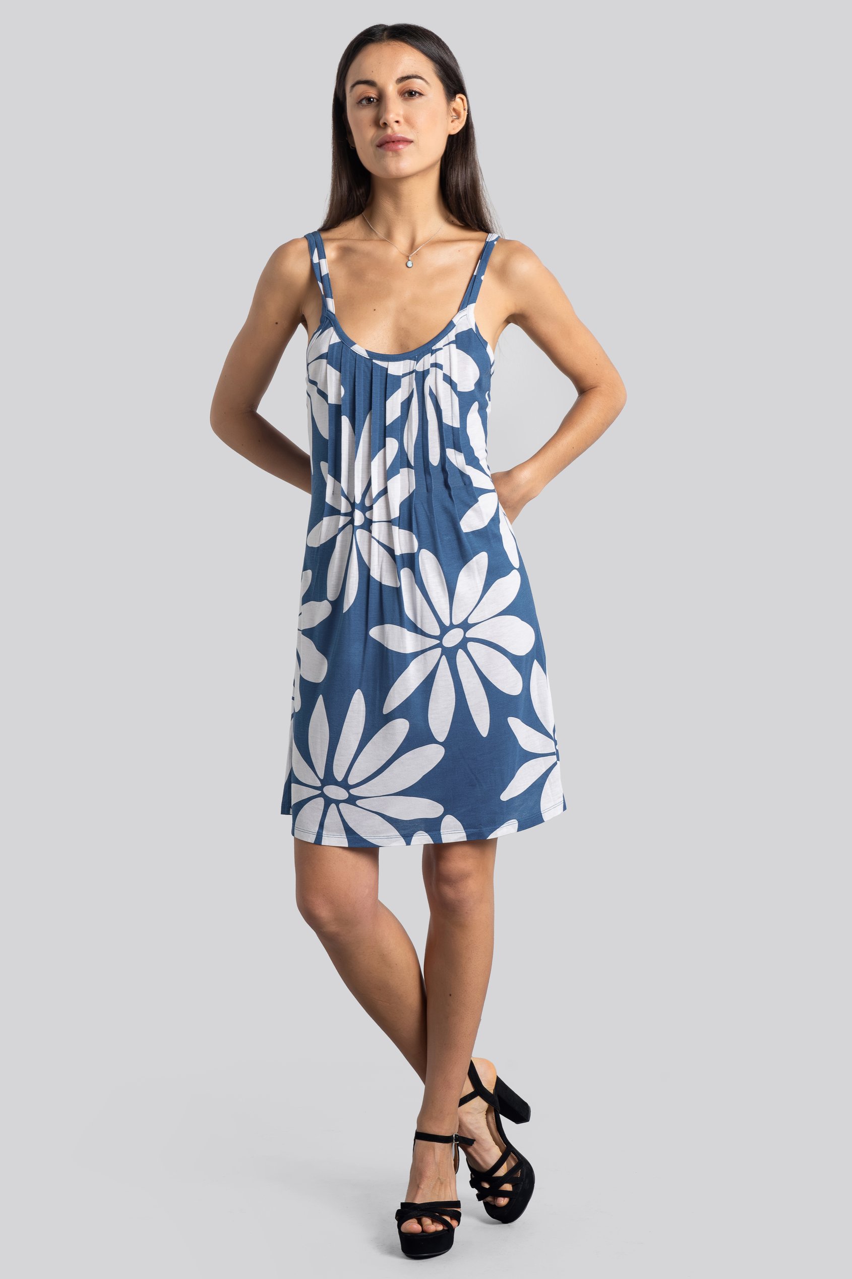 Pleated Details Double Strap Cami Dress