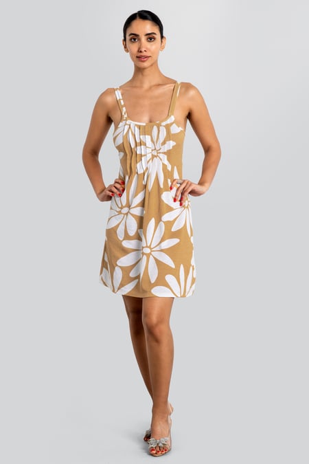 Yellow Pleated Details Double Strap Cami Dress