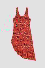 Square-Neck Ruffle Wrap Botanical Print Dress