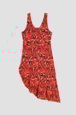 Square-Neck Ruffle Wrap Botanical Print Dress