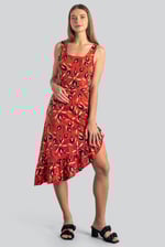 Square-Neck Ruffle Wrap Botanical Print Dress