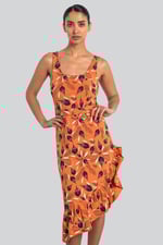 Square-Neck Ruffle Wrap Botanical Print Dress