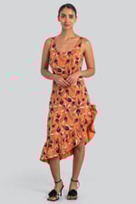 Square-Neck Ruffle Wrap Botanical Print Dress