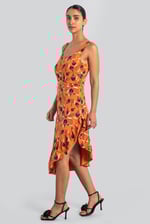 Square-Neck Ruffle Wrap Botanical Print Dress