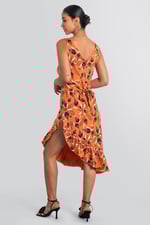 Square-Neck Ruffle Wrap Botanical Print Dress