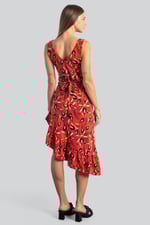 Square-Neck Ruffle Wrap Botanical Print Dress