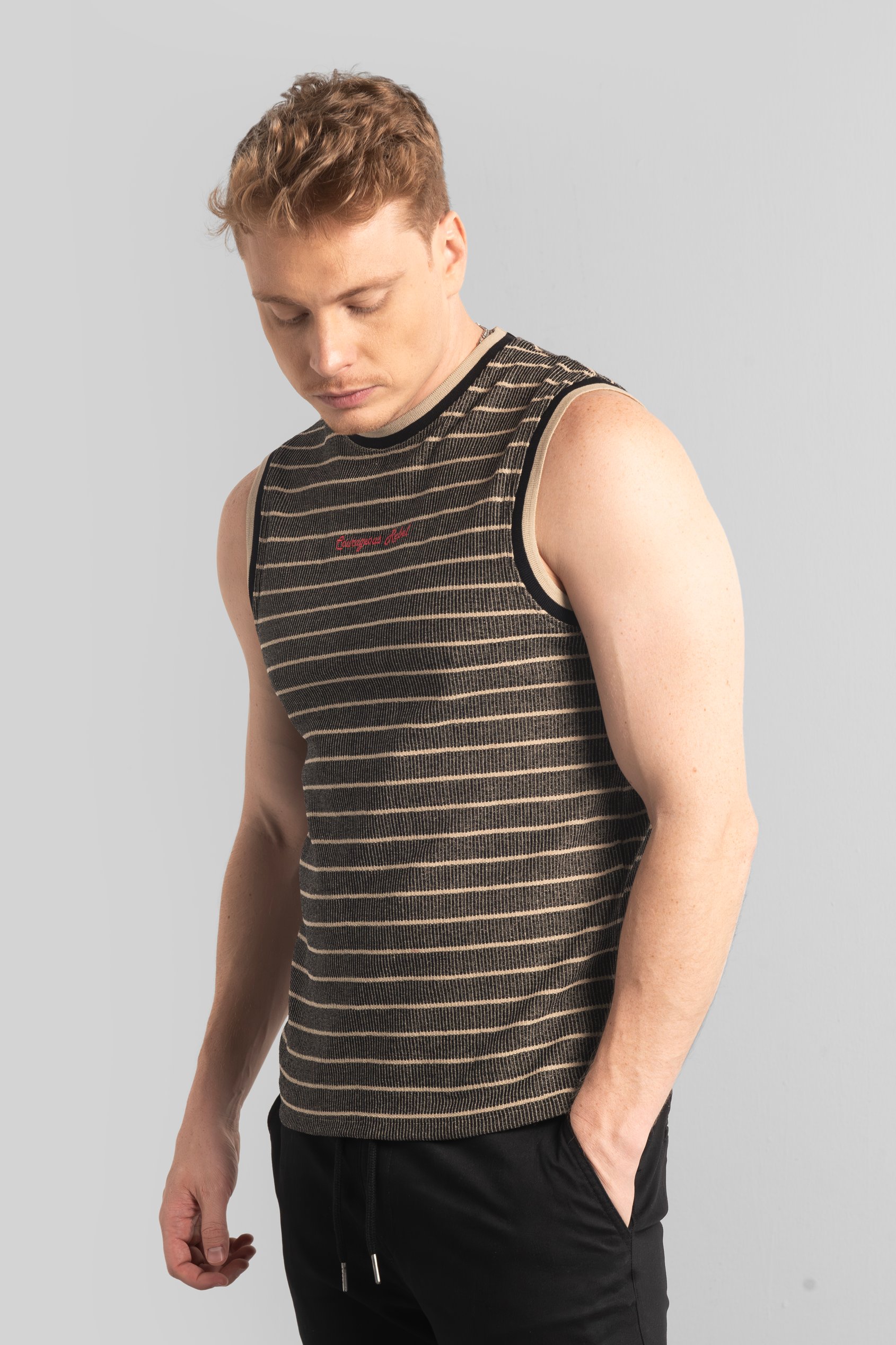 Stripe Design Rib Tank Top