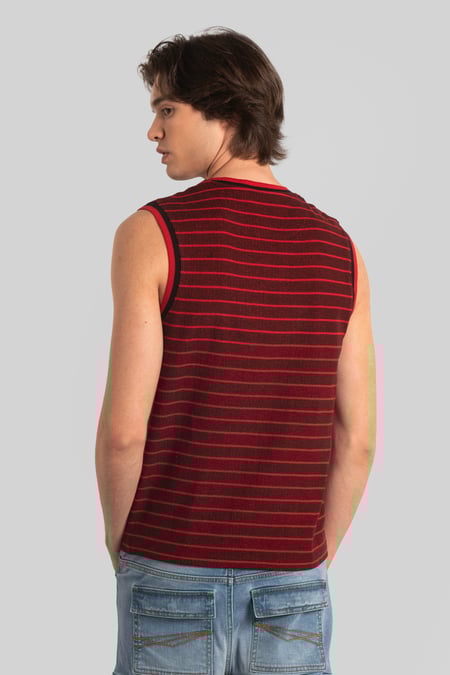 Red Stripe Design Rib Tank Top