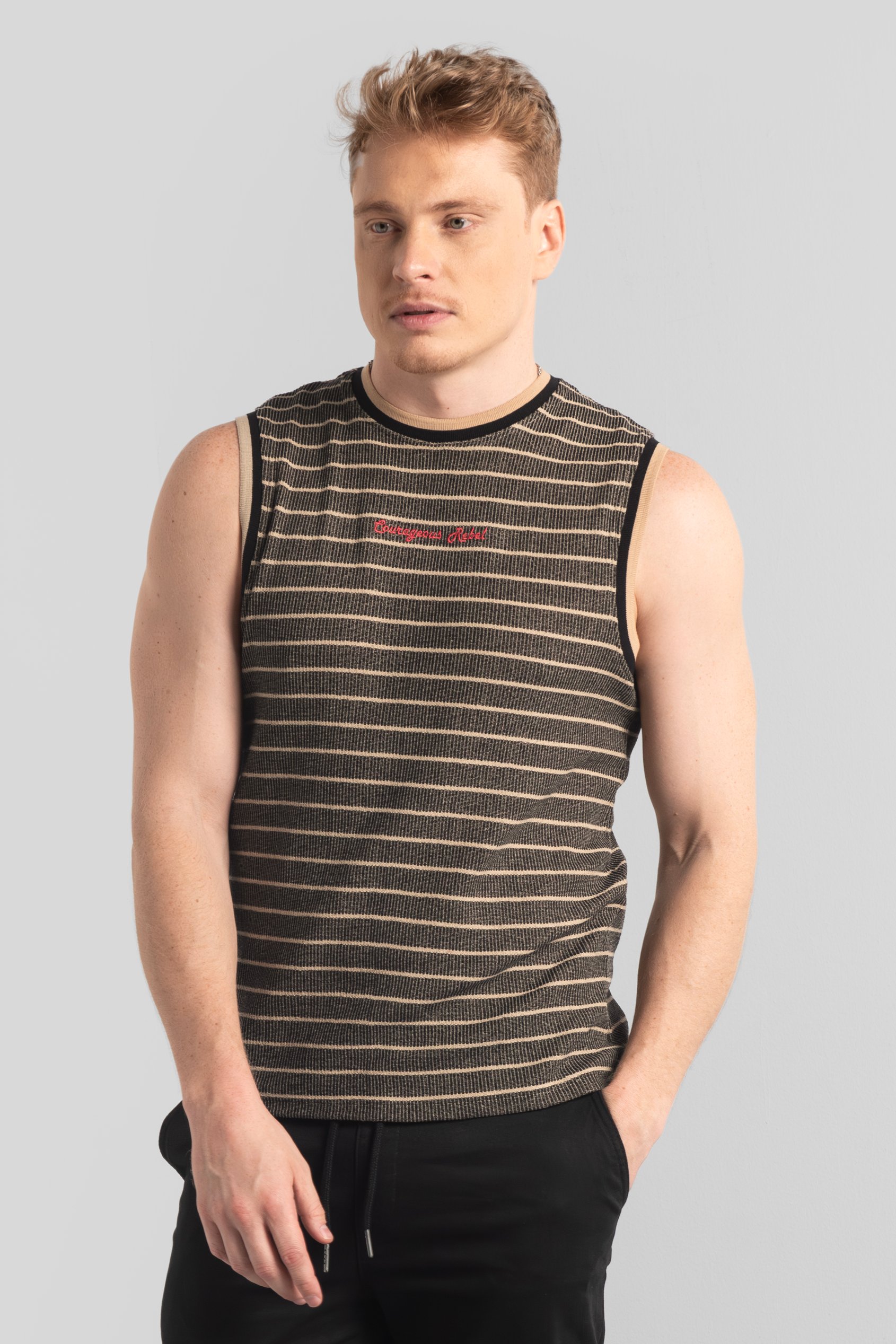 Stripe Design Rib Tank Top