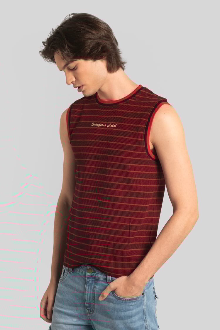 Stripe Design Rib Tank Top