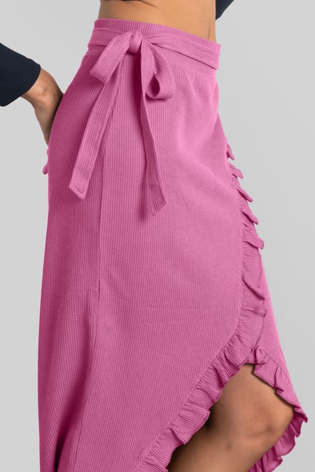 Pink Tie Waist Wrap Maxi Skirt