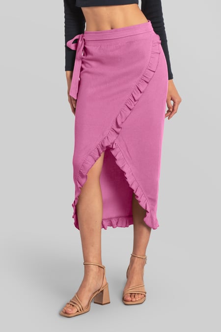 Brown Tie Waist Wrap Maxi Skirt